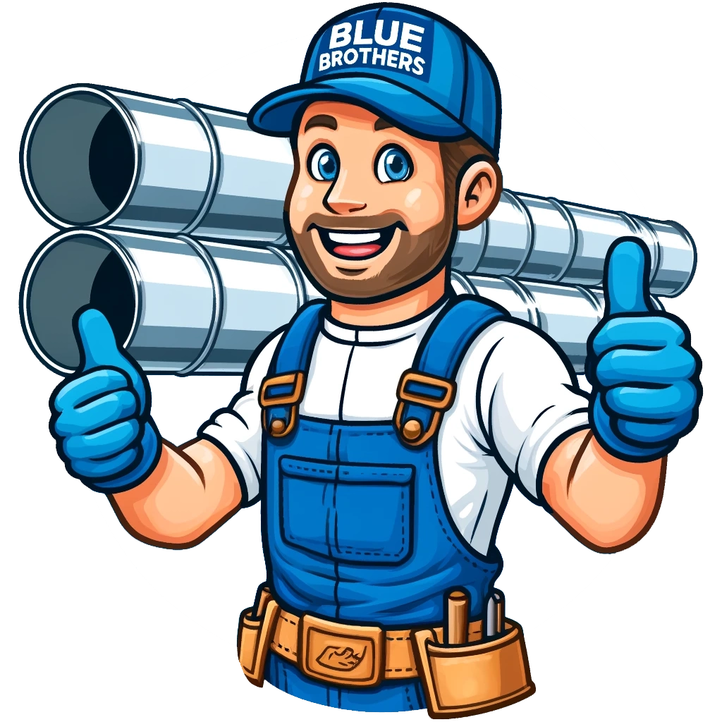 Blue Brothers Duct Cleaning Logo,man holding a air duct