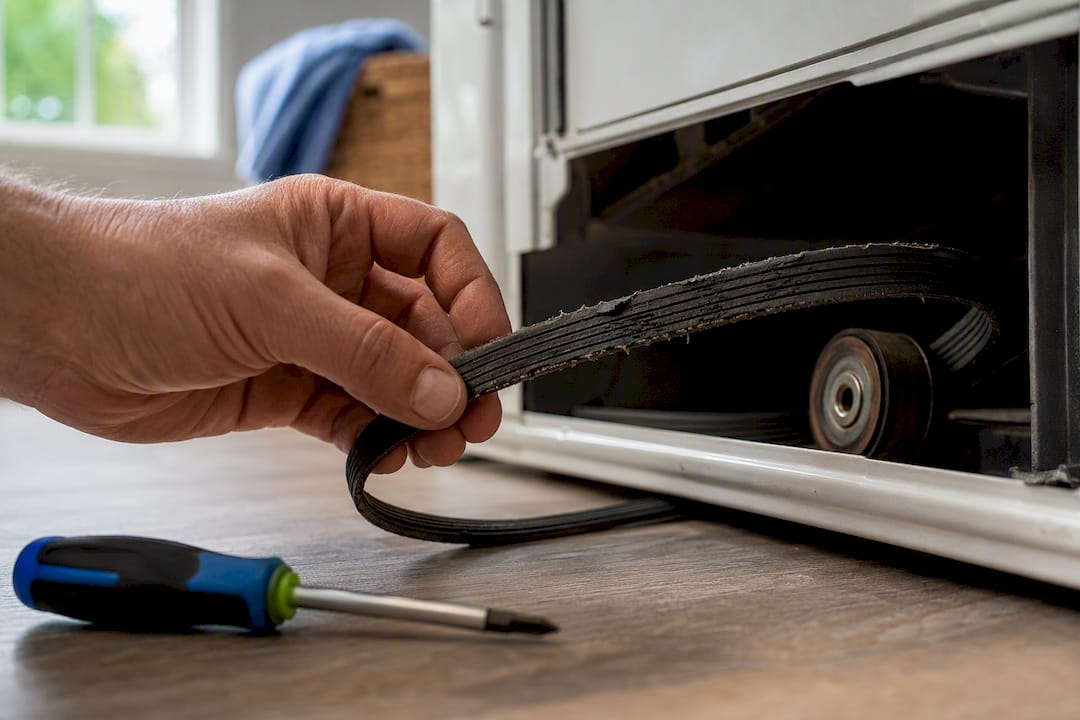Cracked ribbed dryer belt showing wear