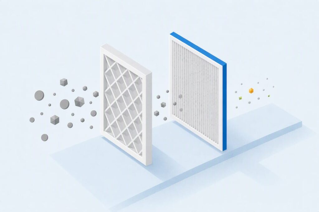 Isometric illustration of layered air filtration