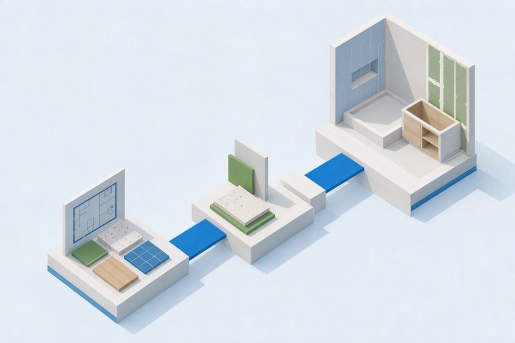 Isometric bathroom renovation timeline illustration