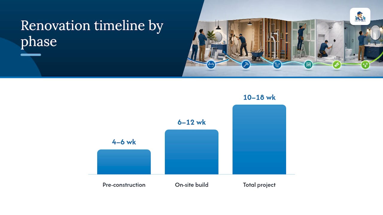 What happens week by week in a bathroom renovation — overview diagram