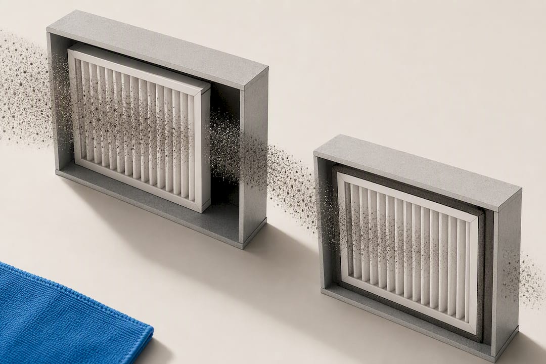 Illustration of dust bypassing a loose filter